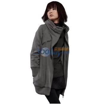 圣迪奥sdeer女装高领带帽长款卫衣1482258 灰色 L