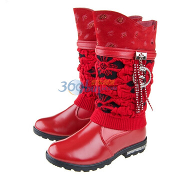 牧童Mutong Q7063童鞋 筒靴 童靴 女童保暖靴子 冬款新品 红色 37