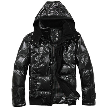 EBG男装冬装新款时尚短款亮面羽绒服外套6210505 黑色 XXL