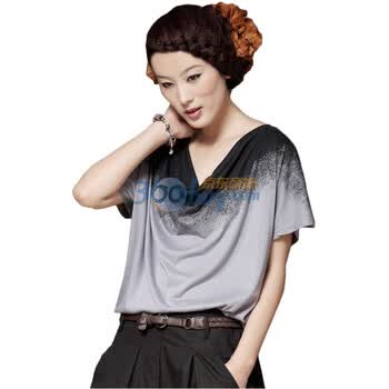购物赢大奖 茵曼INMAN 2011 新品 女装喷墨渐变短袖T恤KN7092 灰色 L