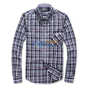 薪格仕品 衬衫 经典格纹时尚修身衬衫 JDXGYA058 蓝紫色 XL