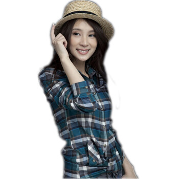 BESSSHIRT佰杰斯双面磨毛纯棉女士长袖衬衫B 蓝灰棕格子P31013926 蓝色 38