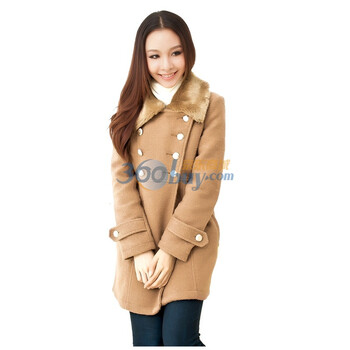 洛熙 RR 秋冬女装奢华毛领大反领双排扣毛呢外套1129097 驼色 XL