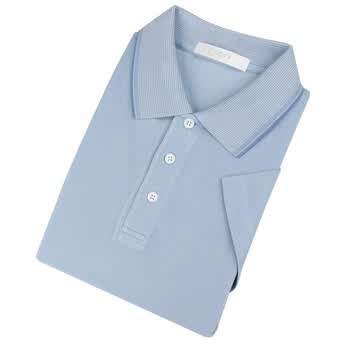 饰边领淡蓝色真丝T恤 2XL