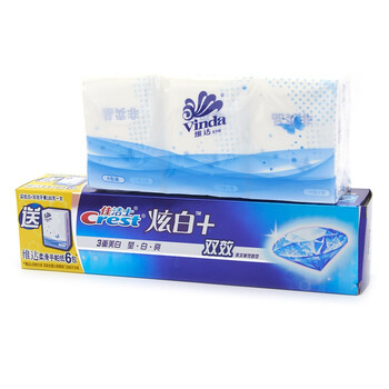 佳洁士Crest 双效+炫白牙膏180g+维达手帕纸礼品装 两包装