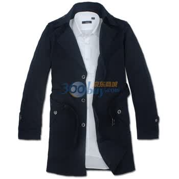 lesmart男装 2011新品 修身肩章单排扣中长款风衣 休闲外套MDFY1101宝蓝色XL
