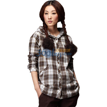茵曼 INMAN 2011冬装新款罗纹拼接加厚夹棉衬衫 B10169 咖啡色 XXL