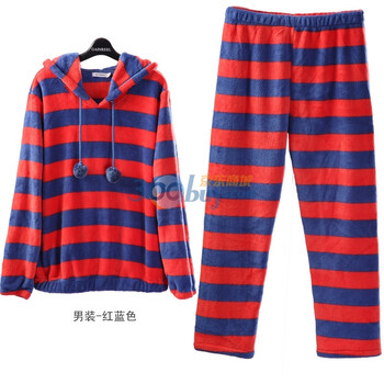 Gainreel歌瑞尔 家居服甜蜜解构加厚珊瑚绒条纹可爱家居服套装 红色 XXL