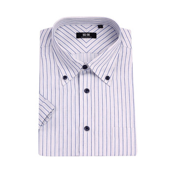 顺美 SMART GARMENTS 春夏男士商务休闲 蓝色条纹 短袖衬衫091025 44