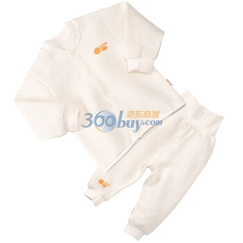 贝贝怡（bornbay）BB105-112 宝宝服 前开扣上衣高腰护肚裤 婴儿童装内衣套装 米白 90码