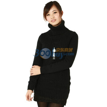 以纯正品2011秋冬新款女装长袖堆堆领修身羊毛衫11422805 黑色 XL