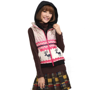茵佳妮马甲女装新品潮流元素冬季主题假两件连帽背心5114-1500159 灰色 L