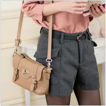 MAYUKI 百搭修身裤子毛呢短裤附撞色皮带1028597 灰色 L