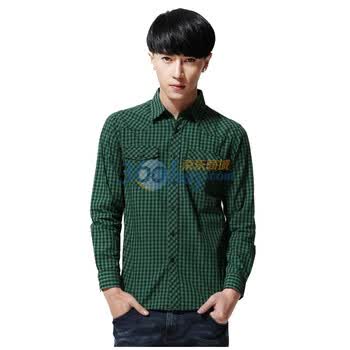 唐狮Tonlion男士时尚格子长袖衬衫 绿色 XXL