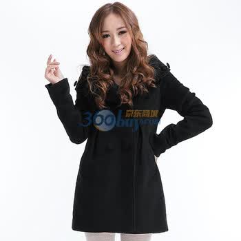 言若 纯色秋冬装新款女装韩版大码呢子大衣毛呢外套呢大衣女 DY311504 黑色 L