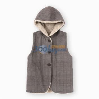 初刻CRUCCO 两面穿棉马甲 正反两穿马甲 2011秋冬新品 00020430 咖蓝格纹 165/84A