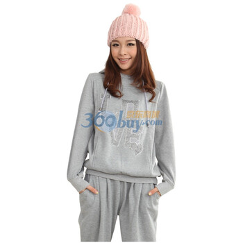洛熙 RR 秋冬款韩版女装长袖套头抓毛卫衣套装1123028 浅灰色 XL