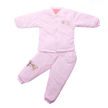 2011秋冬新品 婴之谷 素色印花铺棉V领开胸套T4271 粉红 80码