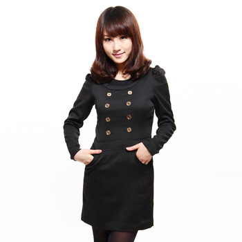 卡路约翰CAROL&JOHN秋冬圆领海军风连衣裙81360068 黑色 XL