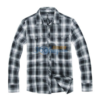 GLM男装新品经典格子成熟色系全棉修身长袖衬衫054011008 黑色 XL