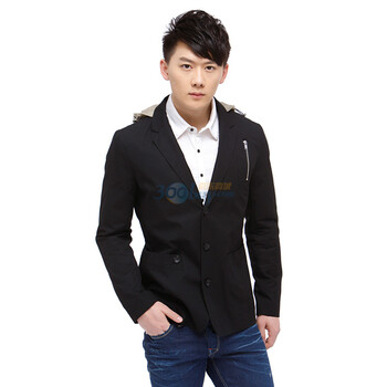 Jack Jones/杰克琼斯 西服 纯棉连帽单开叉休闲西服I(黑)|212108009010 195/112A/XXXL