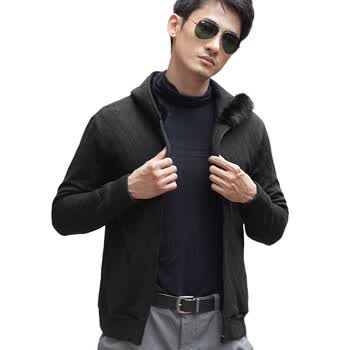 诠渡良品trenduality 男士秋装双面提花精梳棉连帽毛领卫衣#TD201 黑色 XXL