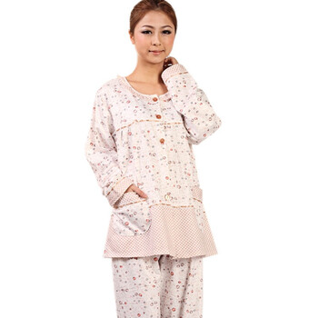 好家猫 春季新款甜美樱桃圆领套装棉质家居服SJY362 咖啡色 XL