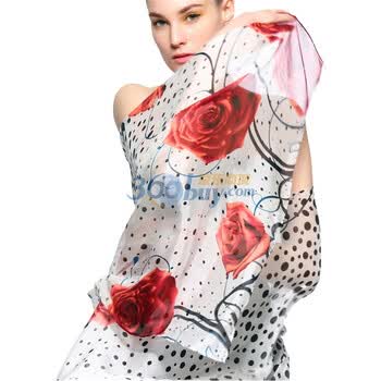 南歌子Nangeangel点击爱情女士雪纺真丝长巾精细手工卷边 春夏新款（10030100435） 白色