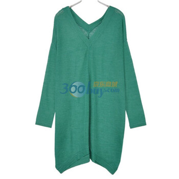 韩都衣舍 韩国2012春装新V领长款长袖宽松T恤MI2008 绿色 M