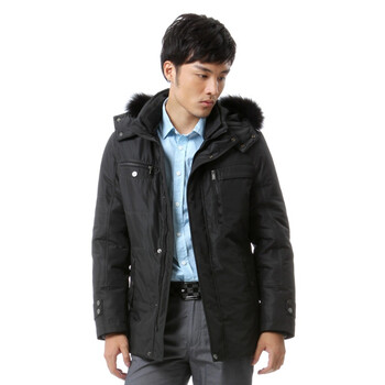 蓝冰 水波纹休闲（可脱卸）一手长 羽绒服 ^@^BB57530 黑色 185/100A(XL)
