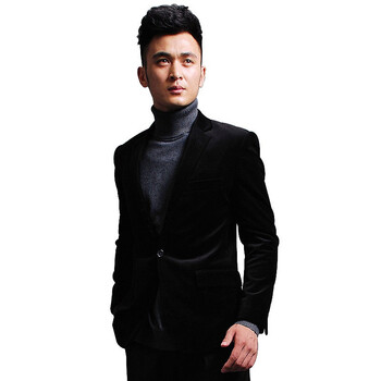 【V3 MAN】一粒扣平驳领高档丝绒型男修身单件西服3022 黑色 185/100A（54）