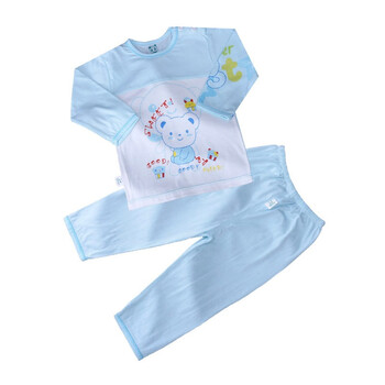 【小素材】春季新款儿童内衣 宝宝家居服套装 竹纤维内衣套装2503 天蓝色 73