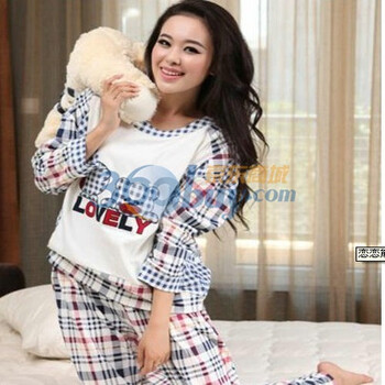 悦香恋恋熊纯棉女款家居服休闲两件套装 天蓝色 L