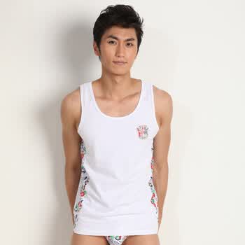 依纷EFENE 家居睡衣男 炫酷涂鸦时尚清凉纯棉男式背心家居EWR0014 白色 XXL