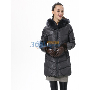 波司登 2011新款 羽绒服 女 简约修身兔毛领 中长款 BR2310 灰色 185/104A(XXXL)
