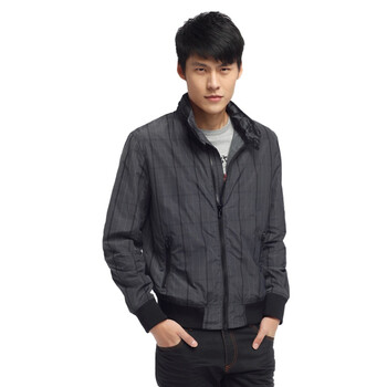 Jack Jones/杰克琼斯 外套 立领丝光格纹拉链夹克B(灰格)|212121045109 195/112A/XXXL