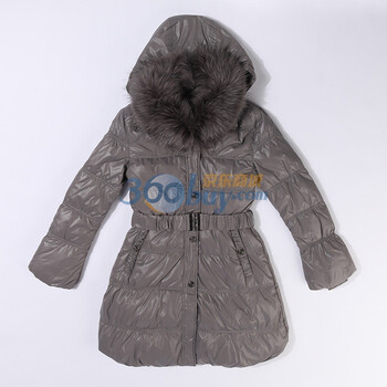 波司登羽绒服 女貉子毛领修身中长款 BR1932 灰色 185/104A(XXXL)