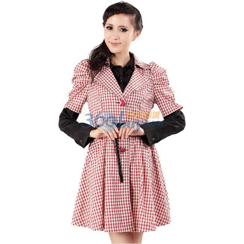 天恩 T.EN 女装 春装新款 格子 中袖时尚修身风衣 0111F1401 腰带为宽 红格/1A M/38