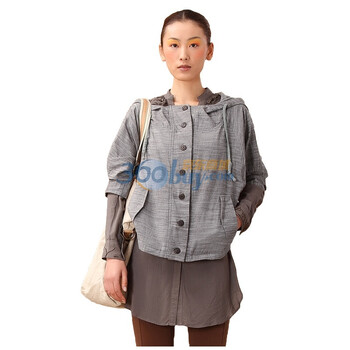 茵曼INMAN 2012春装新款连帽抽绳五分袖纯棉女外套821042203 灰色 XXL