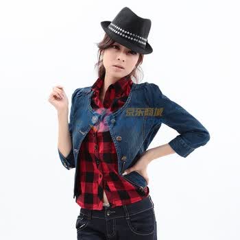 以纯 秋装新款 女装紧身短款牛仔外套 11121219 189元 宝蓝色 XL