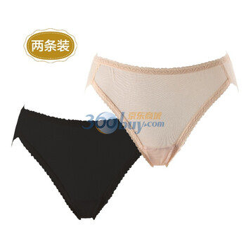 金三塔NZW067-1 100%桑蚕丝针织中腰蕾丝无痕三角内裤薄款2条装 黑色加肉色 XL