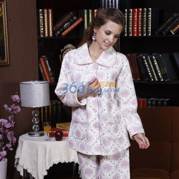 苏泽尔花儿朵朵夹层中厚睡衣家居服48020 杏粉 XL