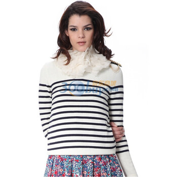 <em>欧时力Ochirly毛衣条纹</em>长袖蓝白条1105031790