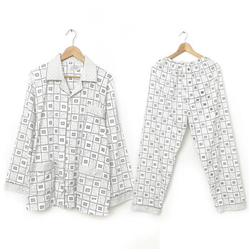 好家猫 春季新款大格纹翻领男士套装家居服HJMNSHM1504 灰色 XXL