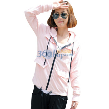 韩都衣舍 韩国春装新款女长袖连帽卫衣JN1105 FF 粉红 均码