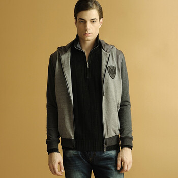 浪氏威尔lansiwear2011秋冬高档优质丝光棉精修前拉链带帽外套LWAJJ068 灰色 54