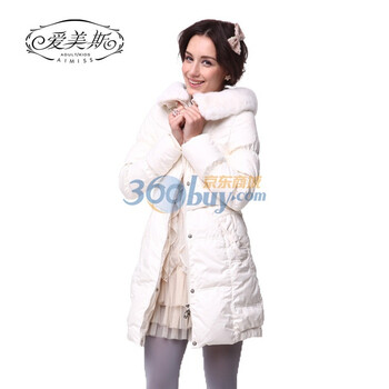 爱美斯罗纹收口袖大毛领修身淑女风羽绒服中长款女A115197 白色 (XXXL)180/100A