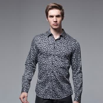 太子龙TEDELON春装新款纯棉时尚印花衬衫EV3SB561 黑色系800 180/XL