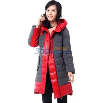 新品 雅鹿 时尚个性女中长款羽绒服 ^@^YM10630 明红 XXXL