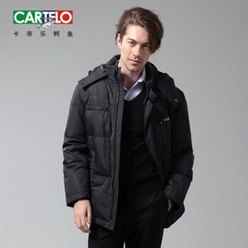 卡帝乐鳄鱼cartelo 羽绒服男款 90%白鸭绒 商务休闲中长款羽绒服0631 深灰色 S